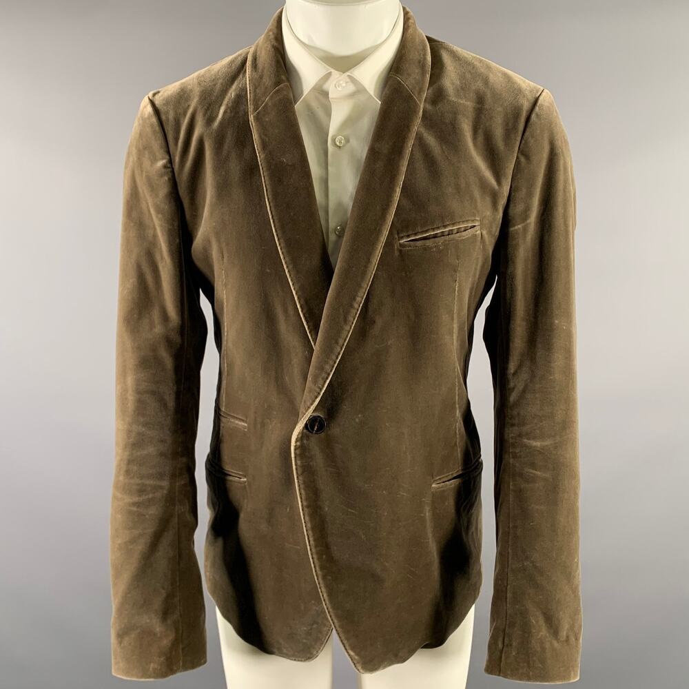 HAIDER ACKERMANN Size M Grey Beige Velvet Cotton Spandex Blazer Jacket